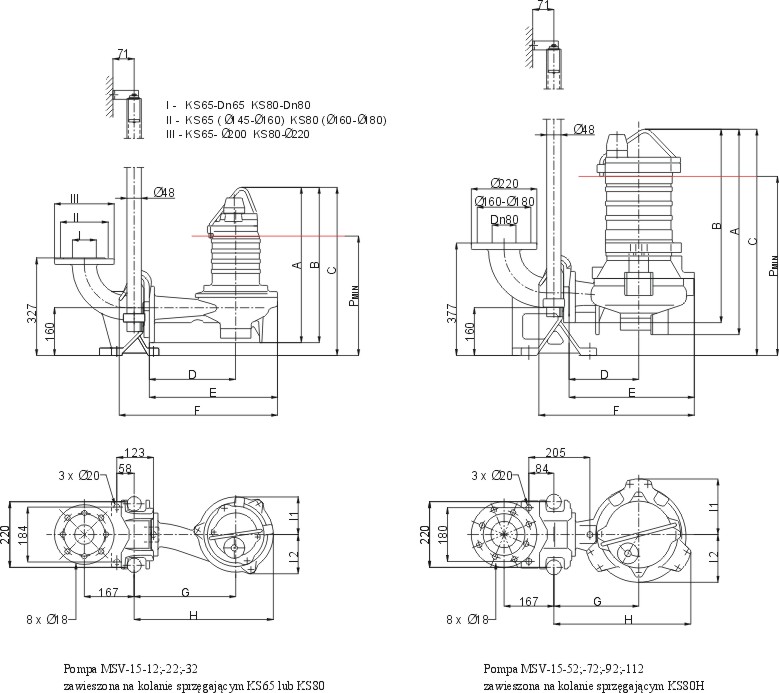 Dimensions of MSV-15 pumps