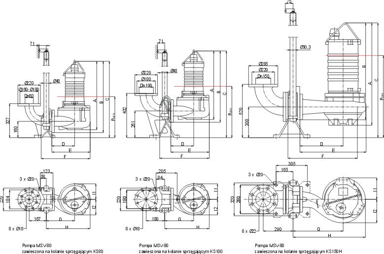 Dimensions of MSV-80 pumps
