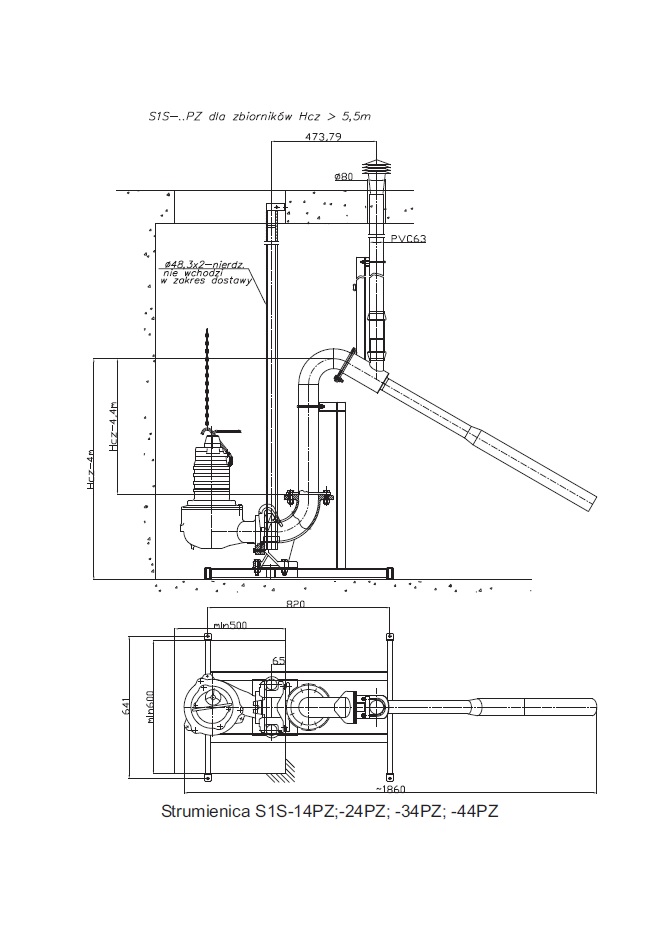 Aeration waterjet S1S-PZ Oblique attached - suspended